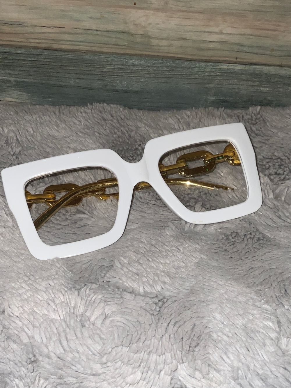 White Oversized Square Sunglasses with Gold Accents